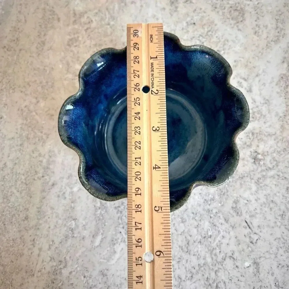 Vintage Oquinn Pottery Apple Baking Dish Blue Signed‎ by Artist 2003